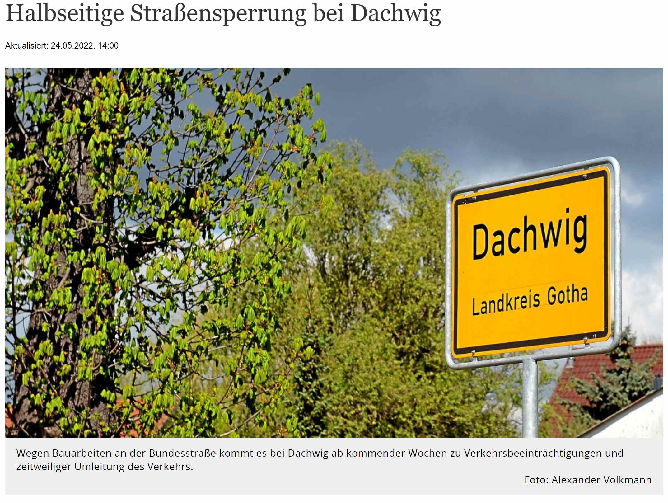 halbseitige Straßensperrung bei Dachwig Gotha Thüringer Allgemeine